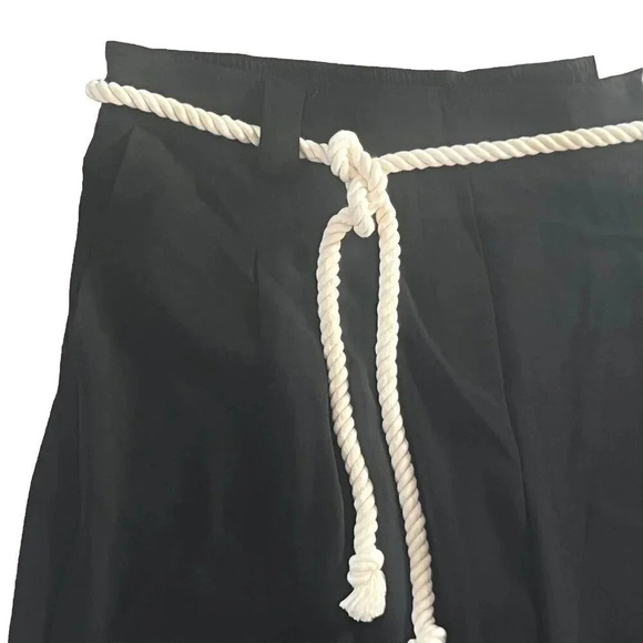 Autres Filles Women’s Pull On Wide Leg Cropped Pants Size Large Black Rope Belt - Picture 2 of 10